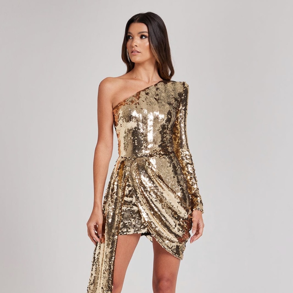 Nadine Merabi gold sequence dress - worn once - so stunning! Size US 6